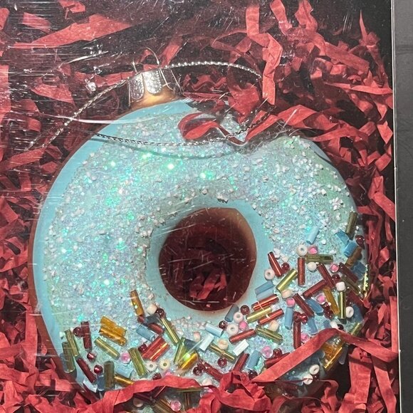 Party Rock Blue Iced Donut Glass Ornament - Glitter & Sprinkles - Picture 4 of 6